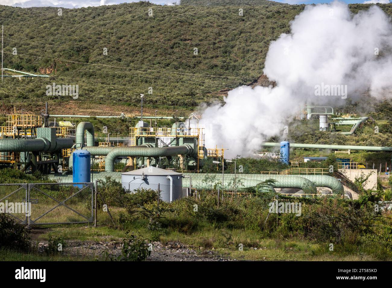 Olkaria I Geothermal Power Station in the Hell's Gate National Park, Kenya Stock Photo