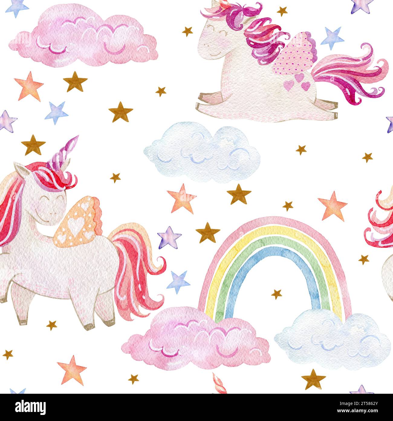 Watercolor cute unicorns Stock Photo - Alamy