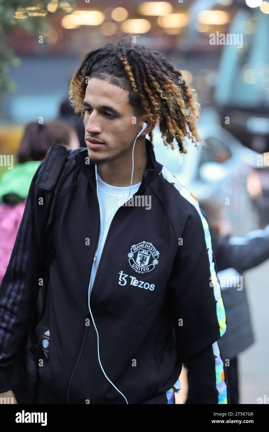 Hannibal Mejbri of Manchester United at Stockport Station ahead of Man United's early kick off against Fulham tomorrow (Friday 3rd November 2023). (Photo: Pat Isaacs | MI News) Credit: MI News & Sport /Alamy Live News Stock Photo