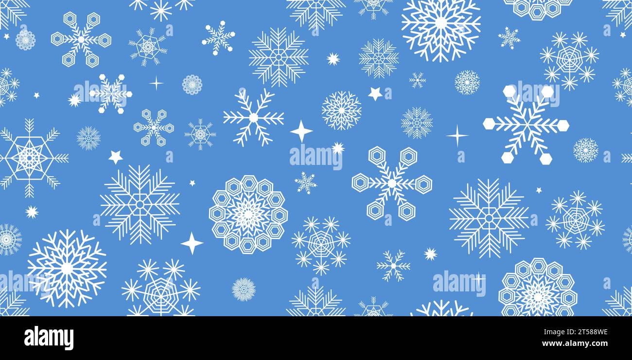 Snowflakes with a blue background in a seamless repeat pattern - Vector Illustration Stock Photo