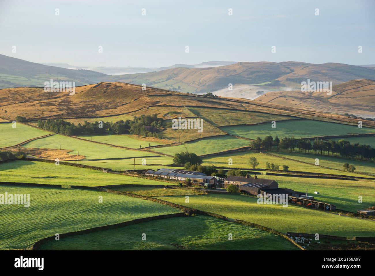 A misty autumn morning in the hills around Charlesworth in the High Peak, Derbyshire, England