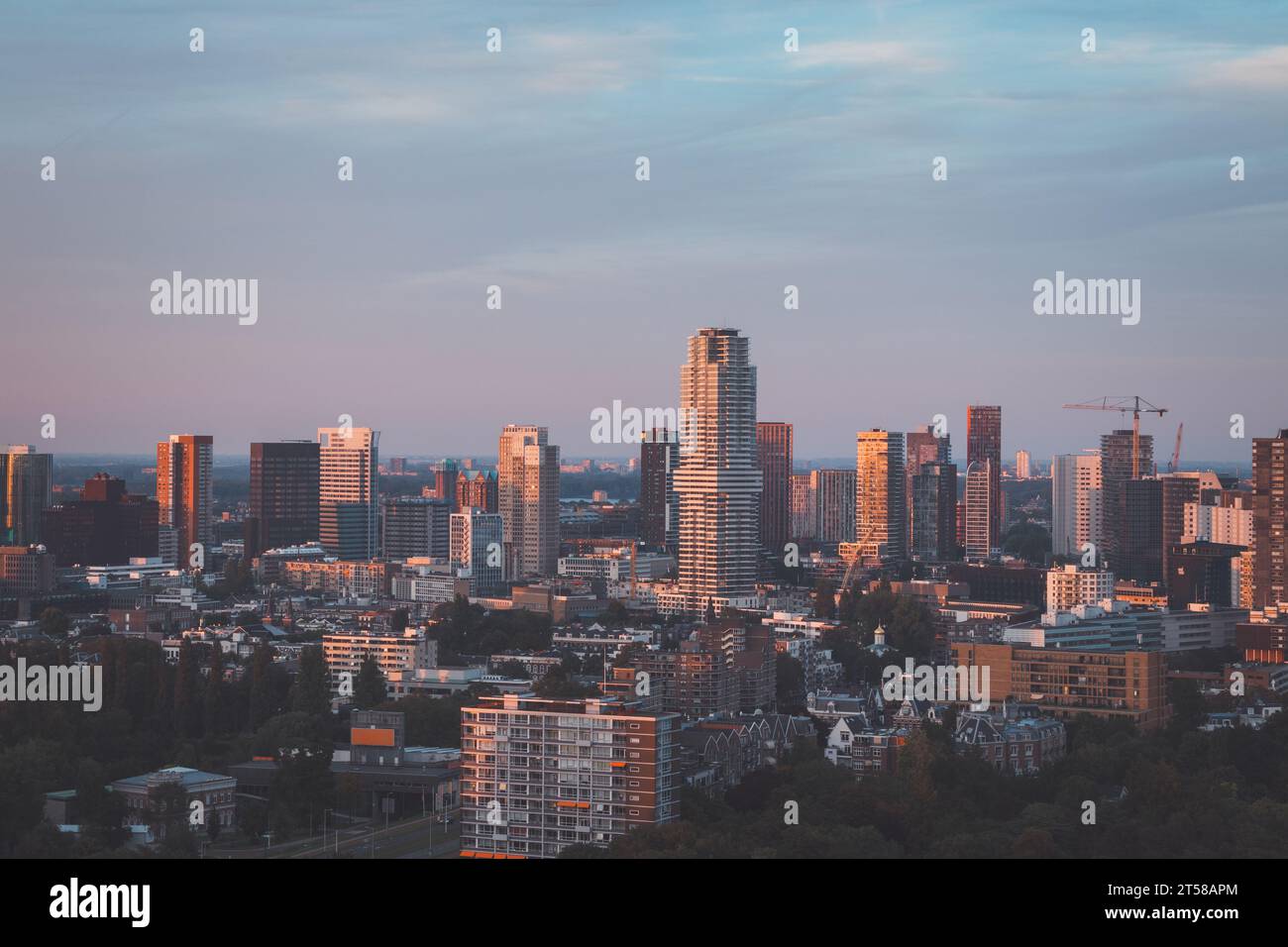 Rotterdam Sunset Sunset over Rotterdam city centre and its surrounding park. Sunset in ...