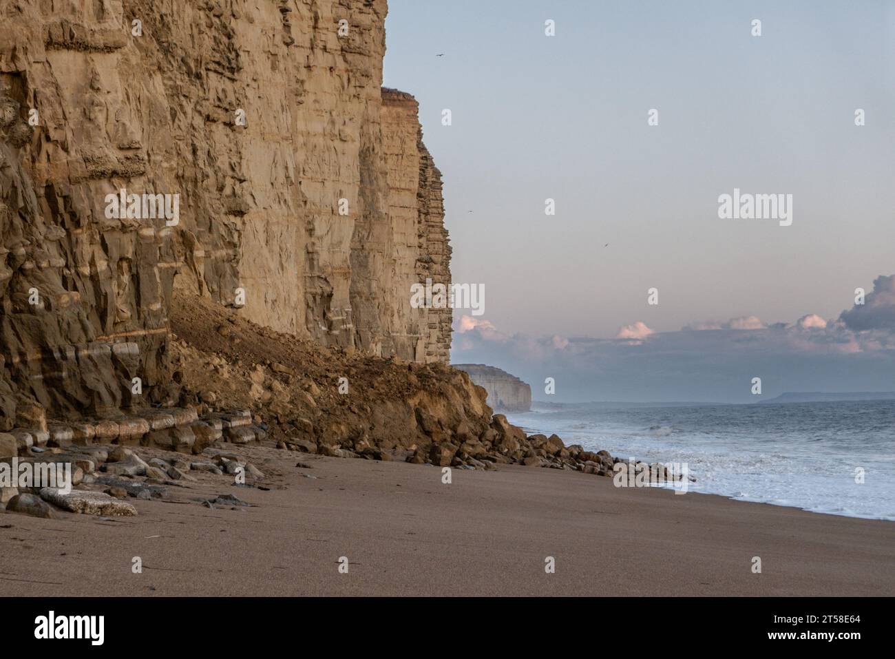 West Bay, Dorset, UK. , . People are advised to stay away from East Cliff at the seaside resort of West Bay in Dorset after a further cliff fall is caused by Storm Ciaran. Credit: Tom Corban/Alamy Live News Stock Photo