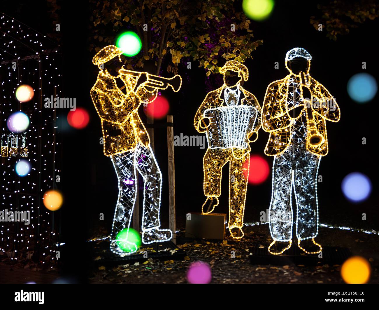11.01.2023 Budapest Hungary. Lumina Park is a light exhibition in Margit island in  the Palatinus strand area. The main  theme is the 150 years old  B Stock Photo