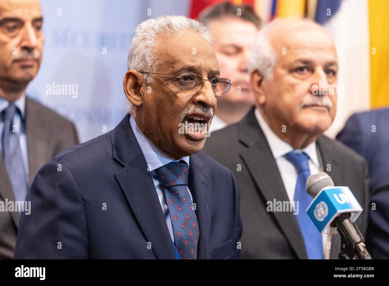 Ambassador of Mauritania Sidi Mohamed Laghdaf speaks during press