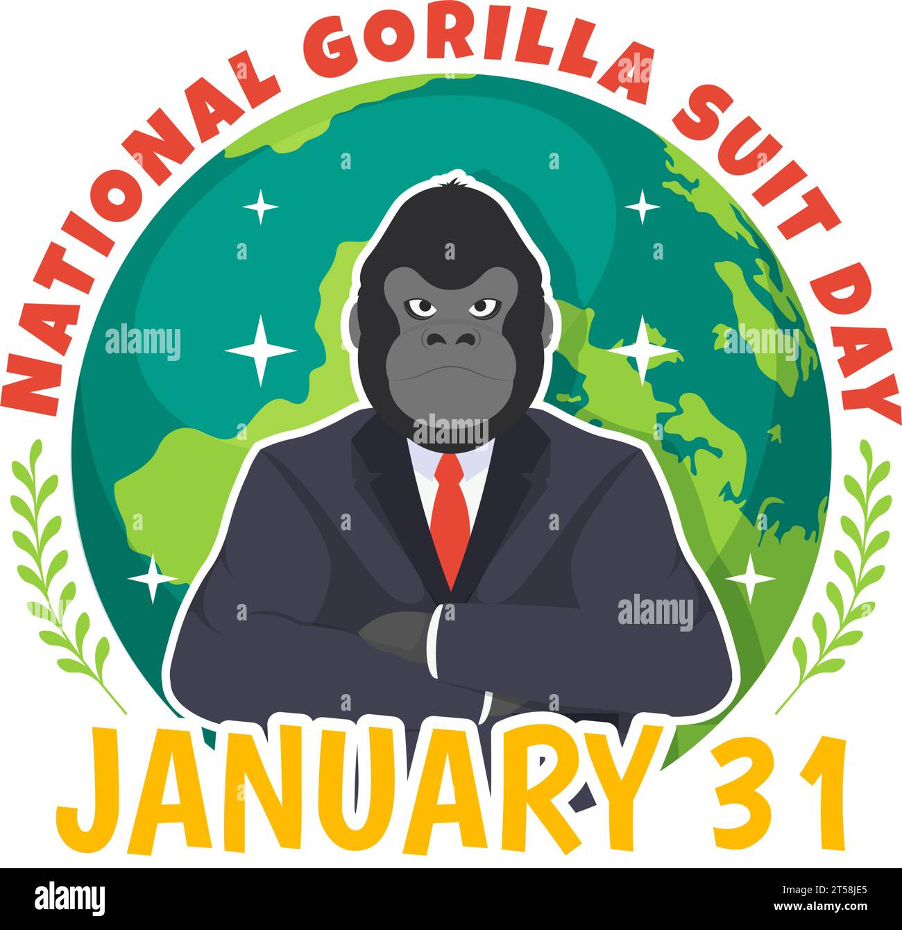 https://c8.alamy.com/comp/2T58JE5/national-gorilla-suit-day-vector-illustration-on-31-january-with-has-the-head-of-a-gorillas-is-dressed-neatly-in-a-suits-and-world-map-in-background-2T58JE5.jpg