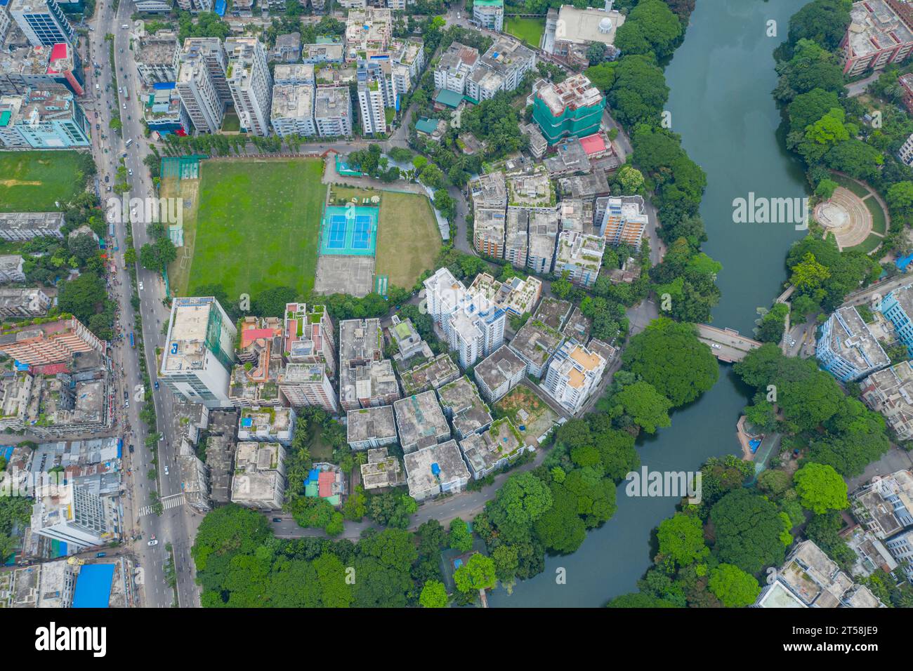 Dhaka, Bangladesh. Aerial view of the Dhanmondi Lake and adjacent area ...