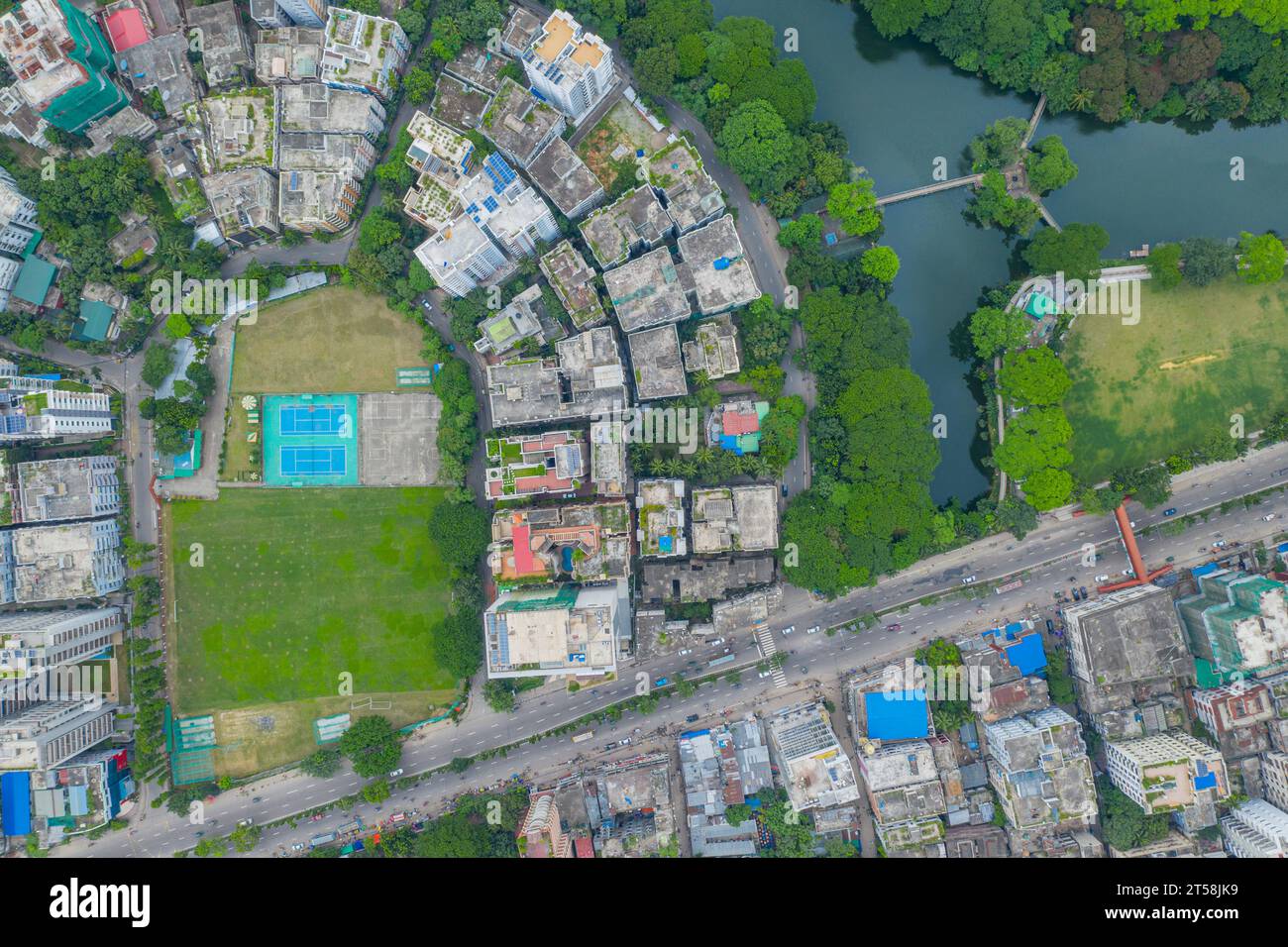 Dhaka, Bangladesh. Aerial view of the Dhanmondi Lake and adjacent area ...