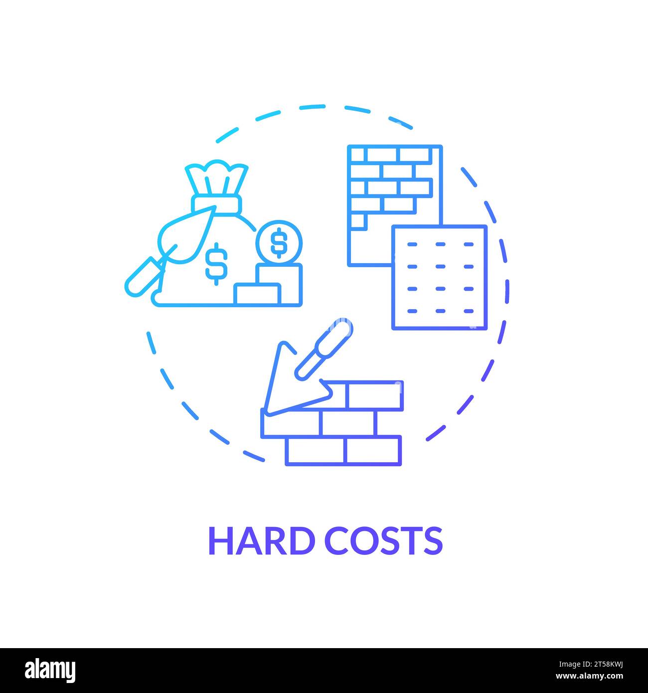2D thin line gradient icon hard costs concept Stock Vector