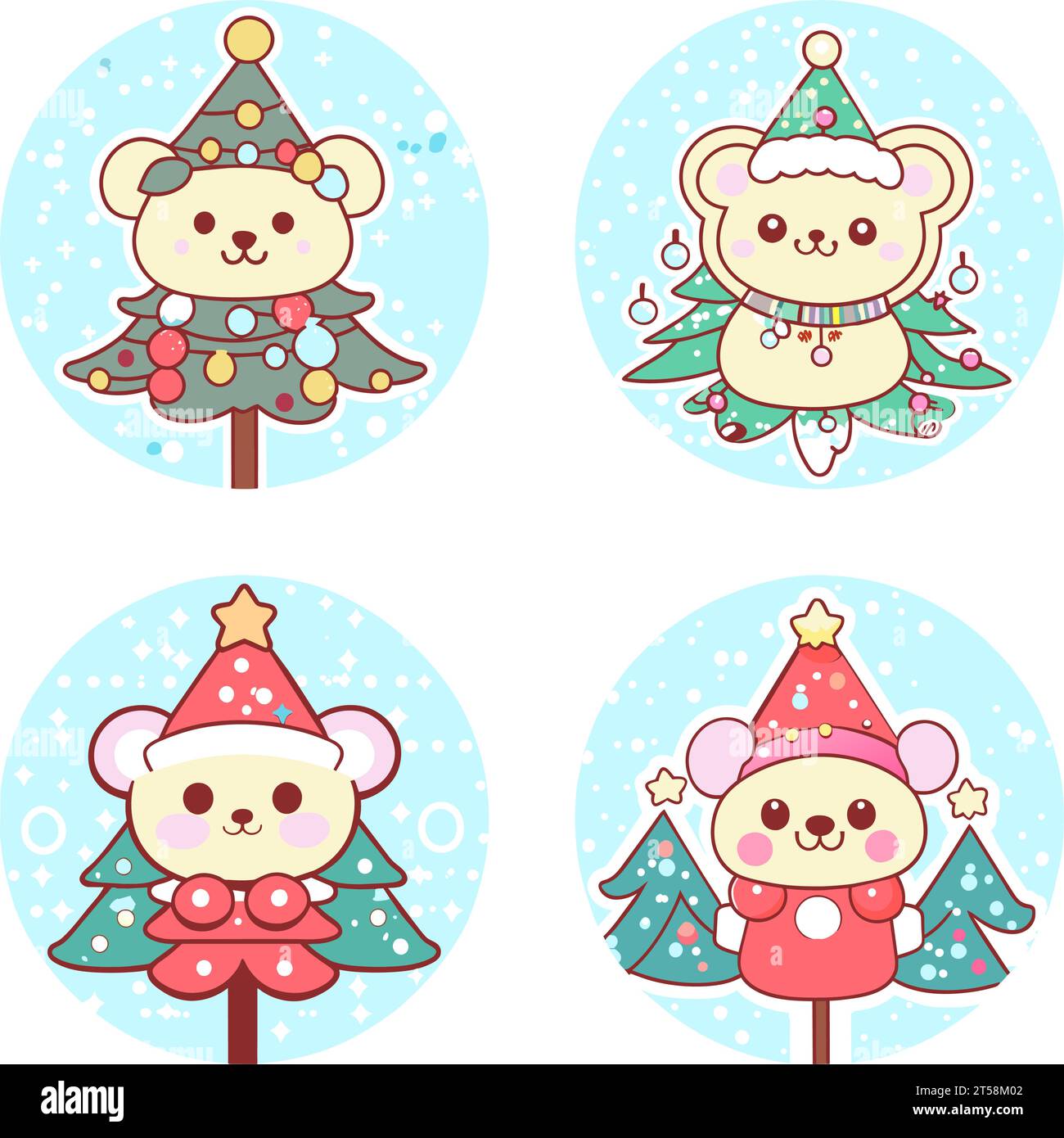 graphic illustrated Set of Christmas Tree Cute Teddy Bear Doll Festive illustration vector Stock Vector