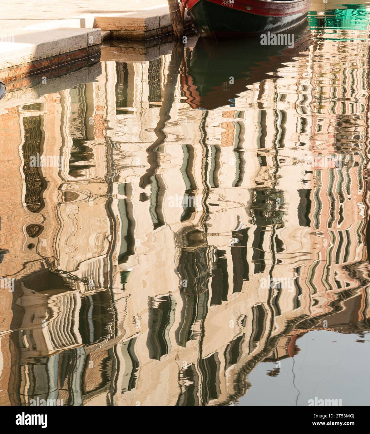 Reflections of Venetian villas on the water of a canal in Venice ...