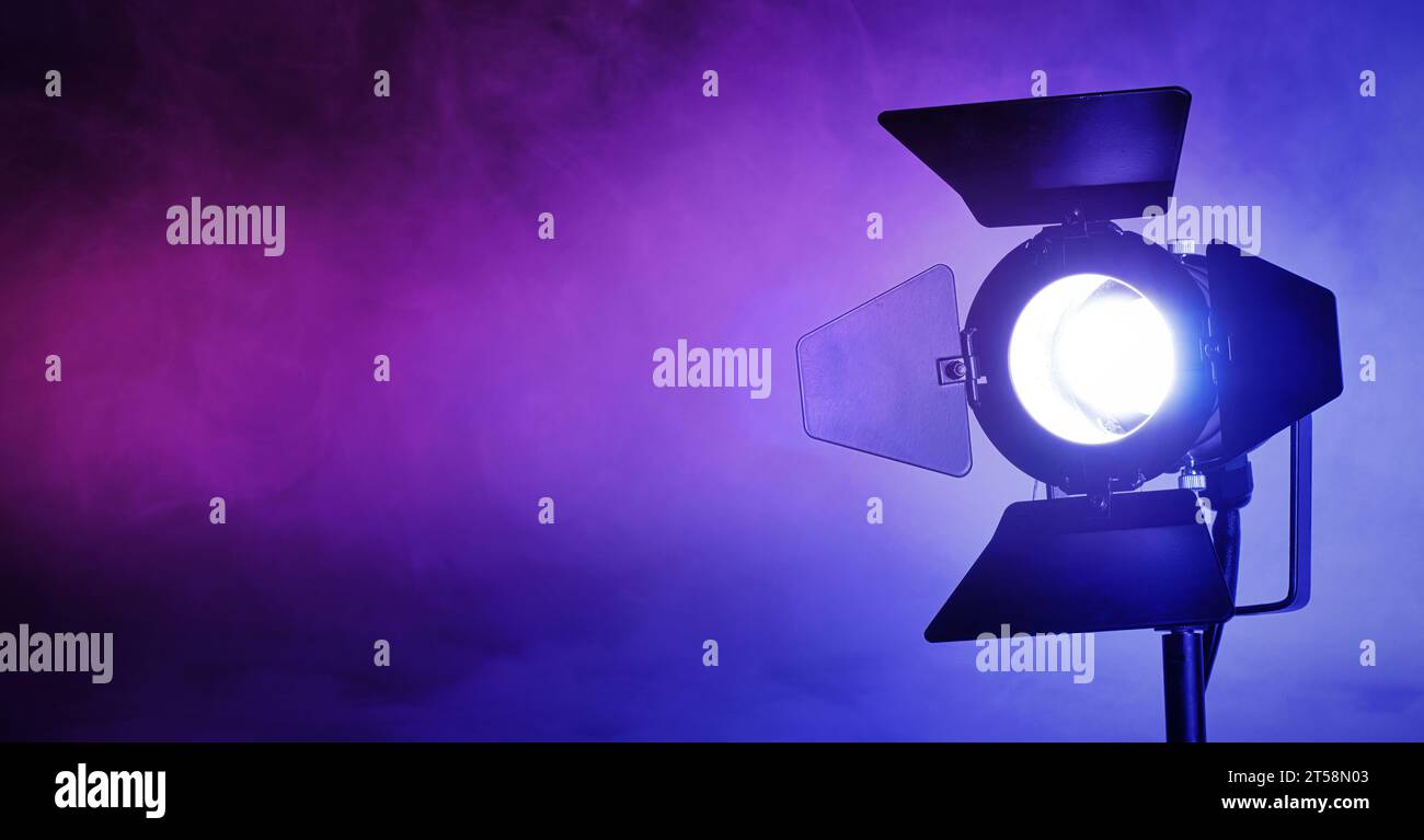 Spotlight movie show concept background, with copy space for text. Professional type of lights, used on lighting live TV shows, events, studio stages Stock Photo