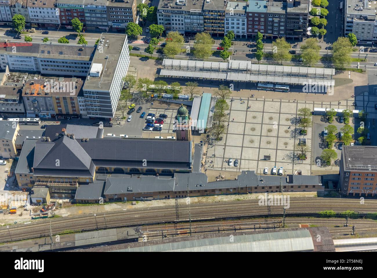 Aerial view, Hagen main station, station forecourt, central city, Hagen