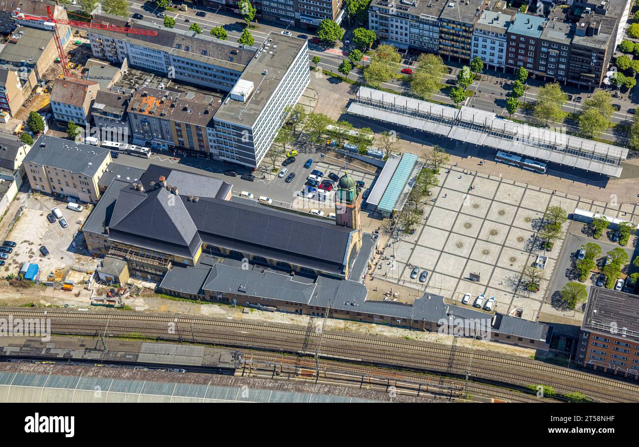 Aerial view, Hagen main station, station forecourt, central city, Hagen