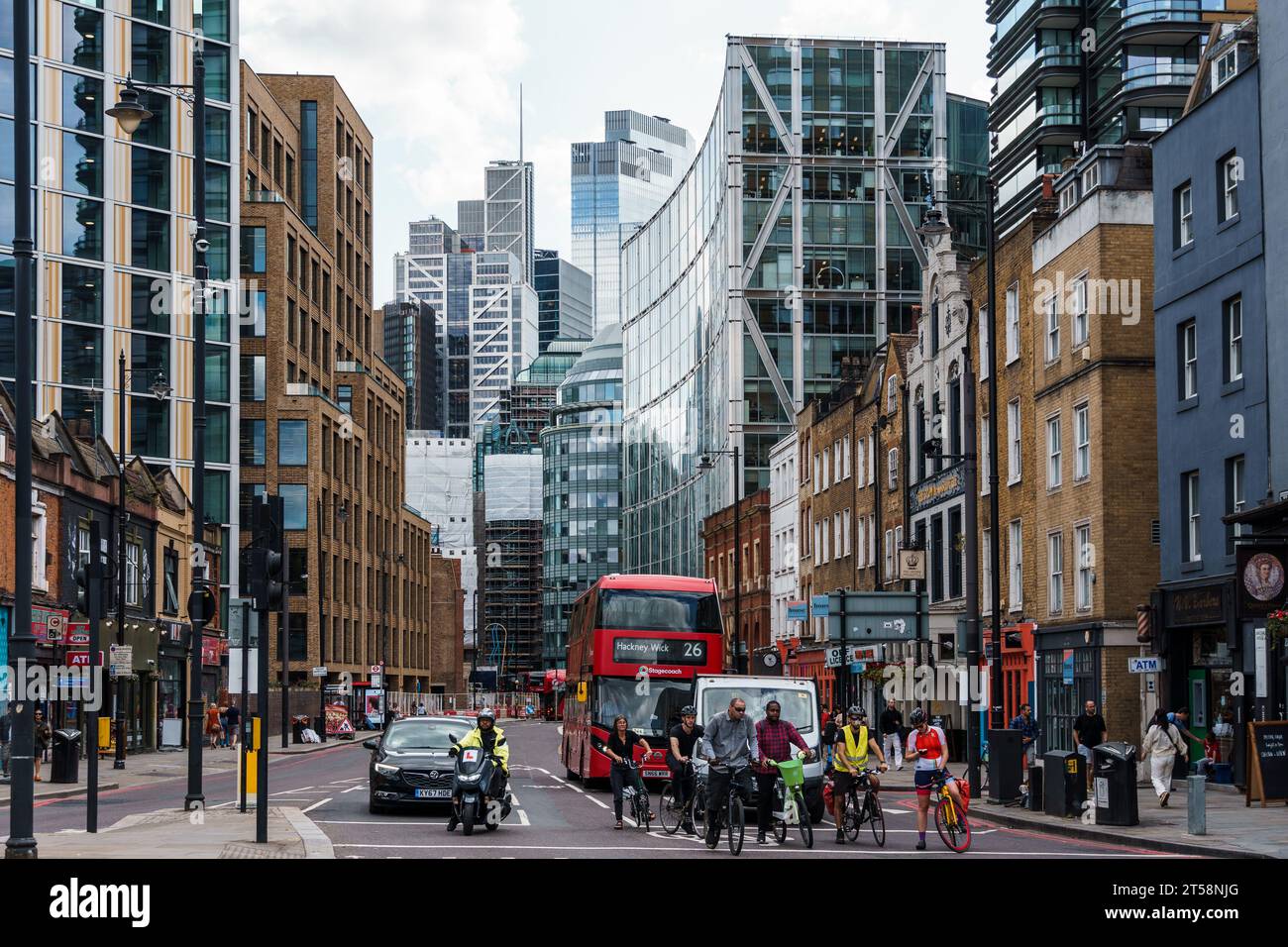 London, UK - August 25, 2023: View of Bishopsgate Court in the City of London. Busy street in London Stock Photo