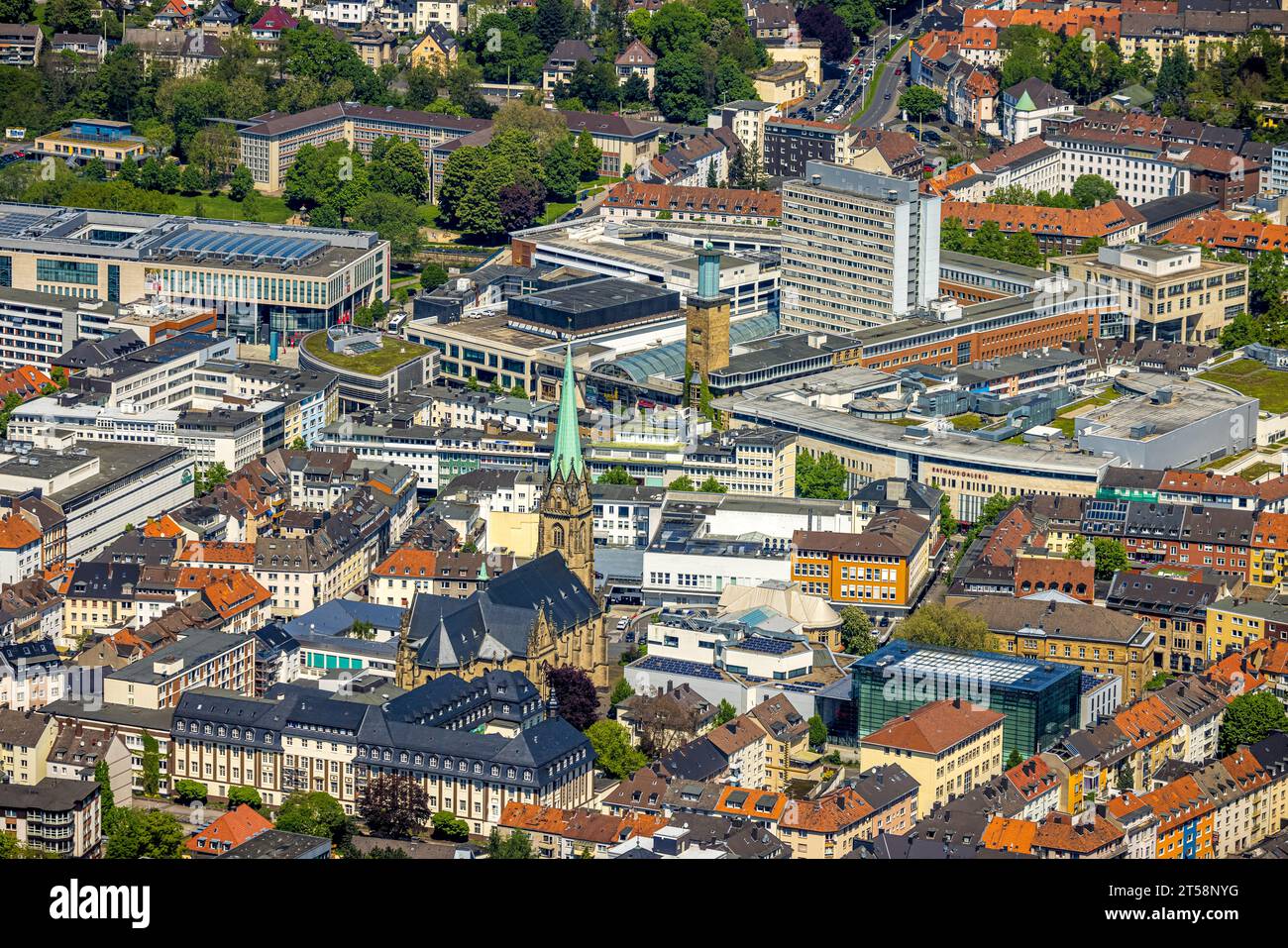 Aerial view, St. Marien Church, Hagen Catholic Hospital, Osthaus Museum