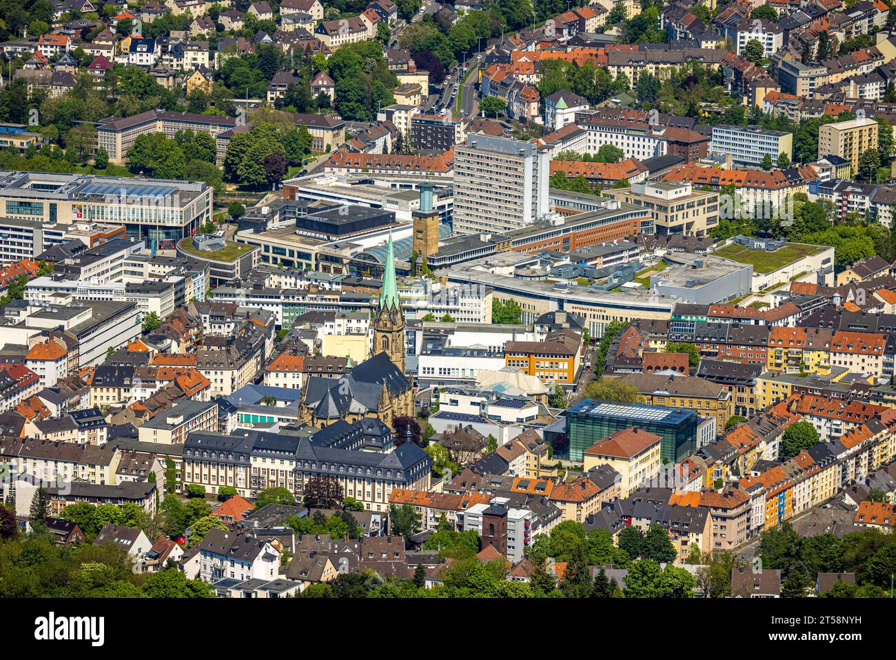 Aerial view, St. Marien Church, Hagen Catholic Hospital, Osthaus Museum