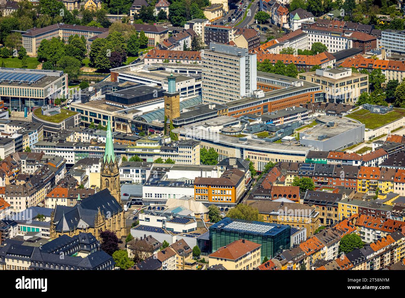 Aerial view, St. Marien Church, Town Hall and Town Hall Gallery, Volme