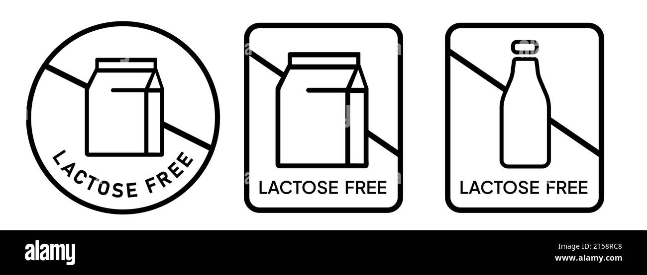 Lactose free sign emblem badge seal symbol black and white milk intolerance Stock Vector