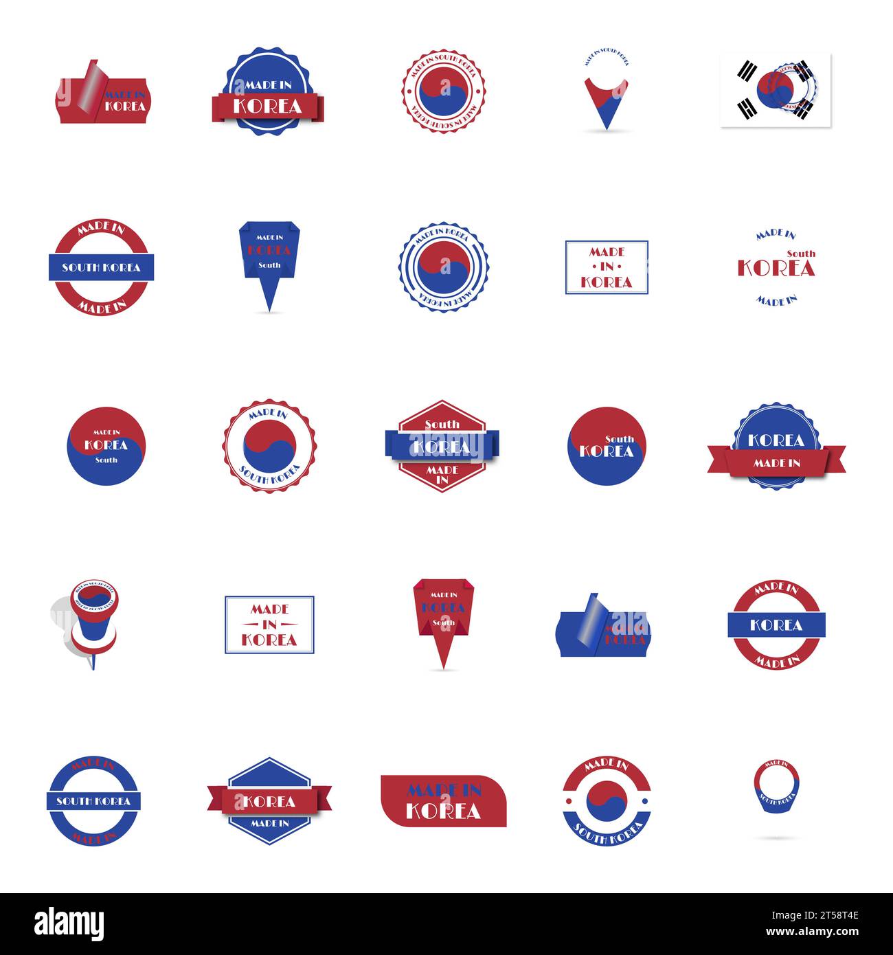 Big set of various Made in South Korea labels isolated on white