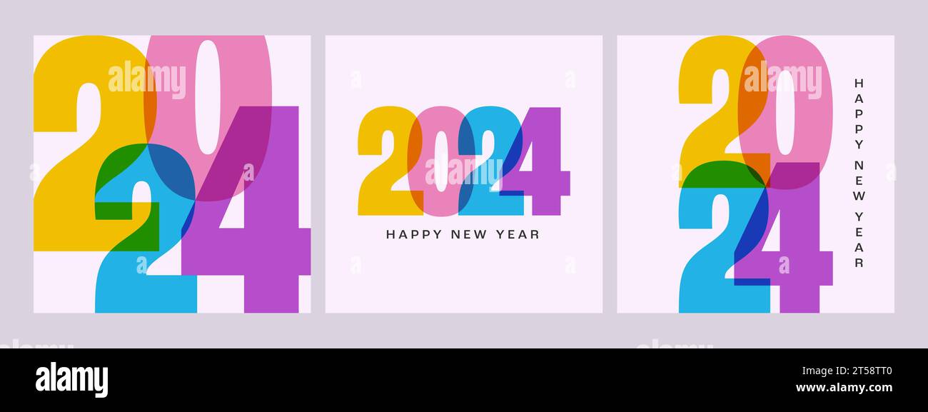 Set of colorful 2024 New Year backgrounds. Abstract modern design for