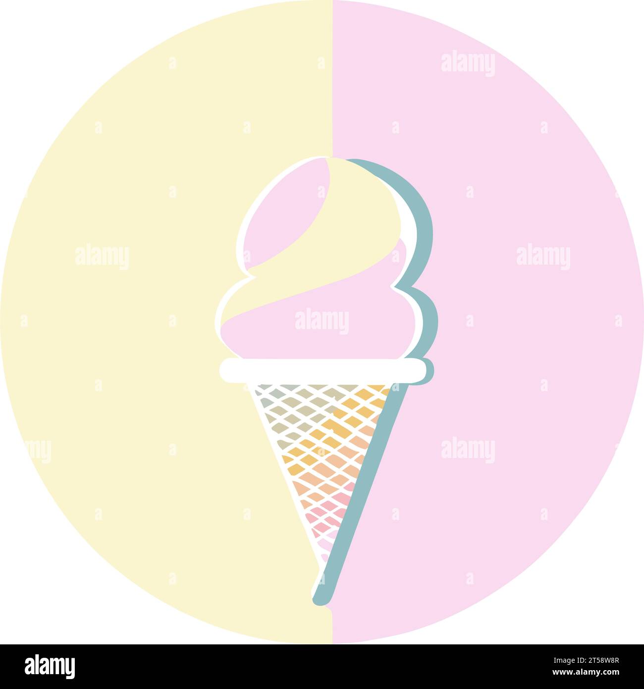 graphic illustrated Two Tone Soft Serve Ice Cream Cone Strawberry and Vanilla flavor vector Stock Vector