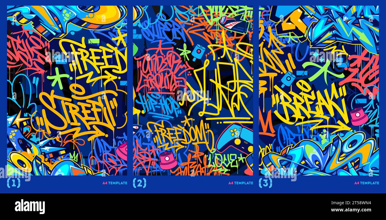 Abstract Dark Graffiti Style A4 Poster Vector Illustration Art Template Stock Vector