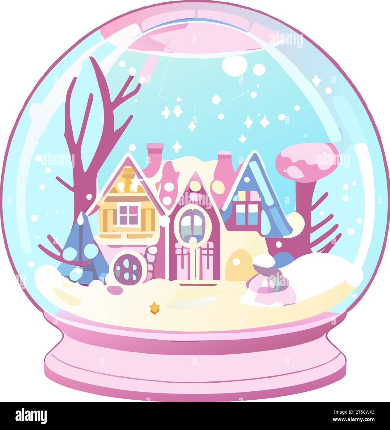 graphic illustrated Glass ball snow globe of mermaid house sea ocean vector Stock Vector