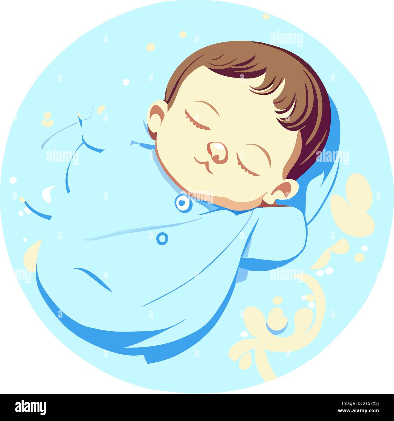 graphic illustrated Newborn baby boy sleeping close eyes soft blue flat