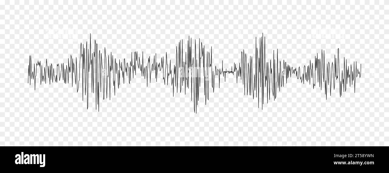 Seismogram or lie detector graph. Ground motion, earthquake, sound or pulse record wave. Polygraph or seismograph diagram isolated on transparent Stock Vector