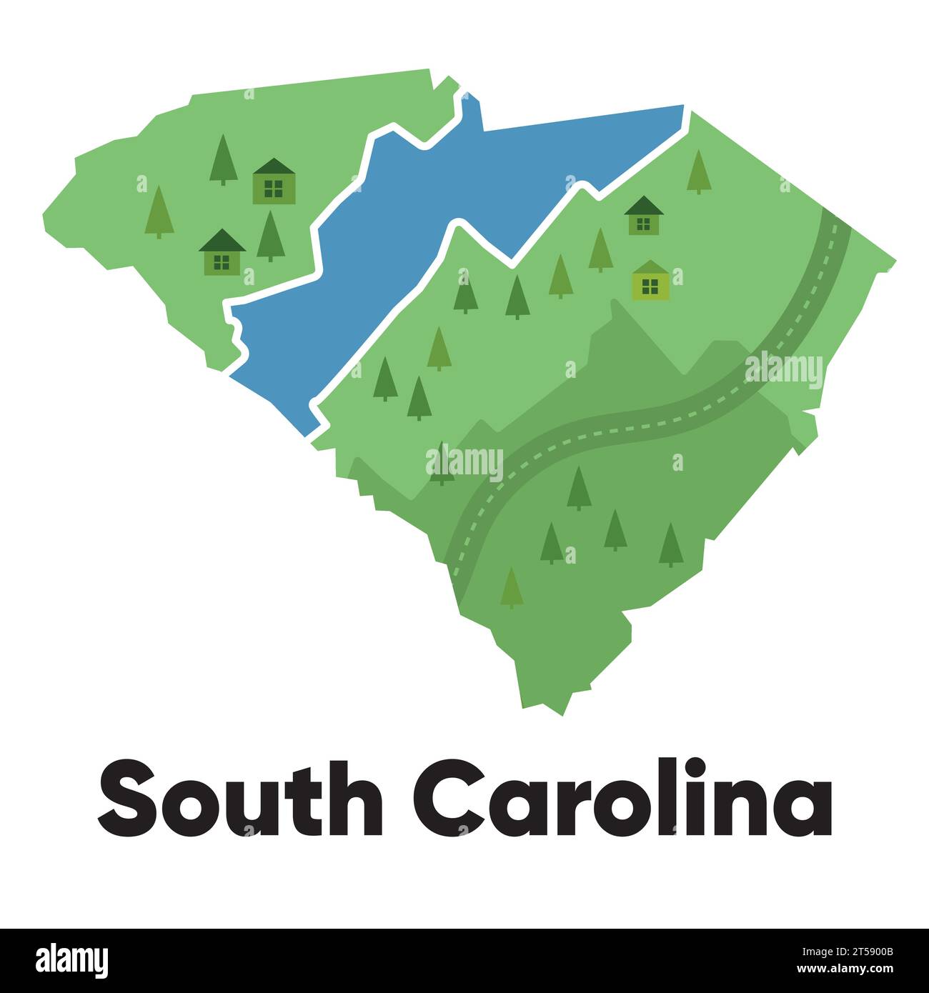 North Carolina map shape United - North Carolina Map Shape United States America Green Forest Hand Drawn Cartoon Style With Trees Travel Terrain 2T5900B 
