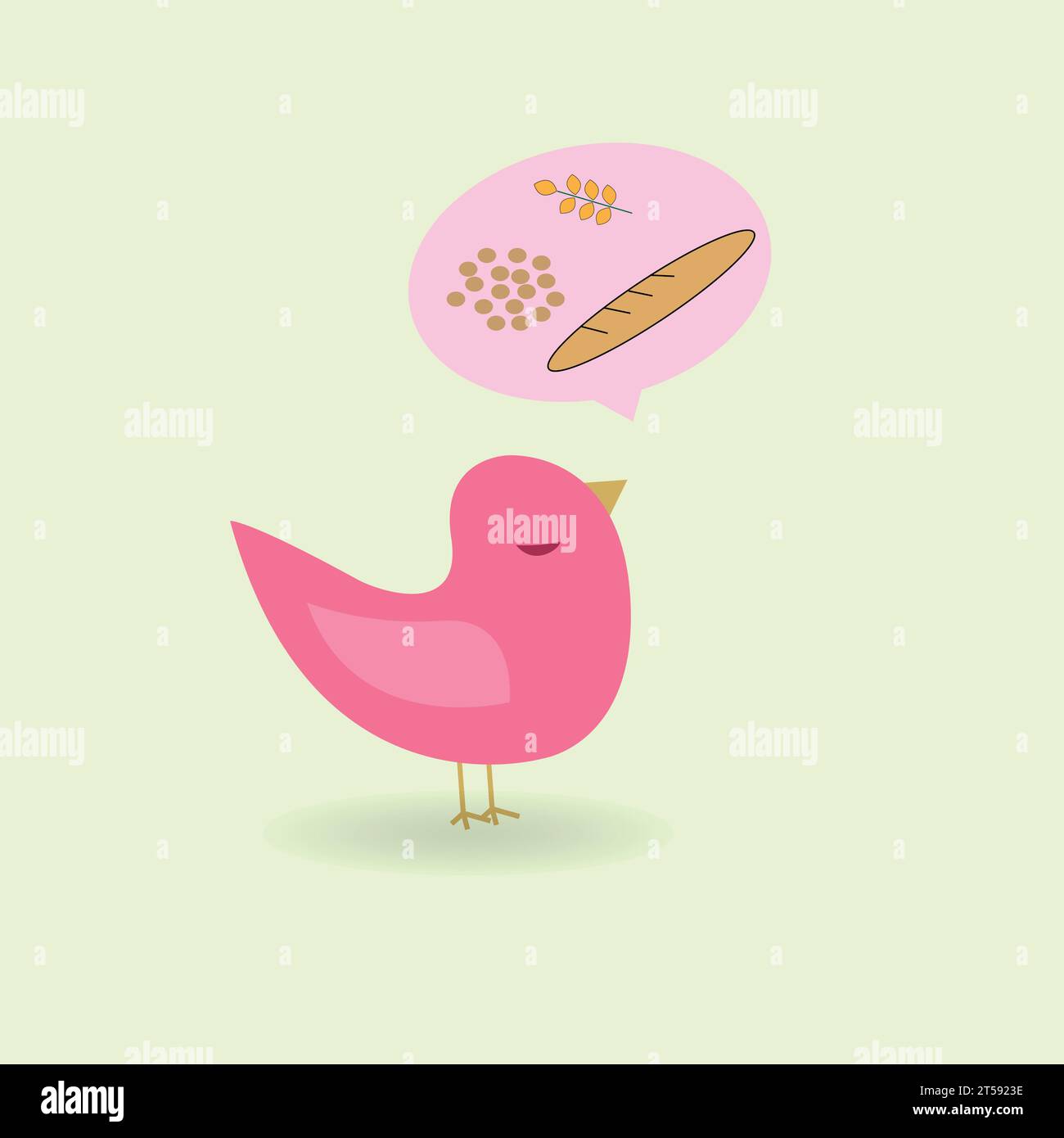 Bird with speech bubble thinking of bread and grains Stock Vector