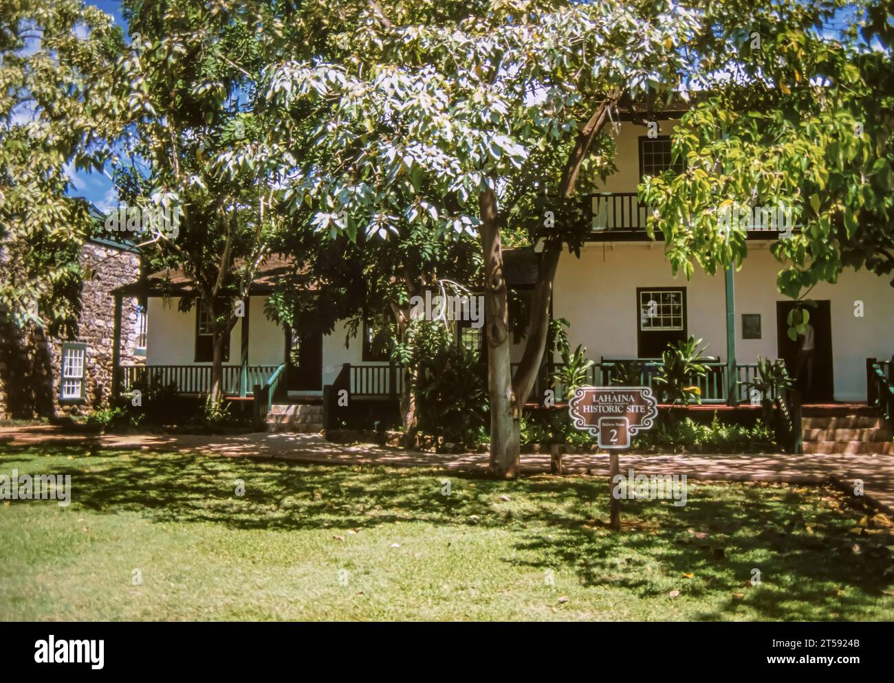 Lahaina, Maui, Hawaii, June 2, 1989 - Old Slide of Historic Site, the Baldwin Home in Lahaina Harbor, on a Beautiful Sunny Summer Day Stock Photo