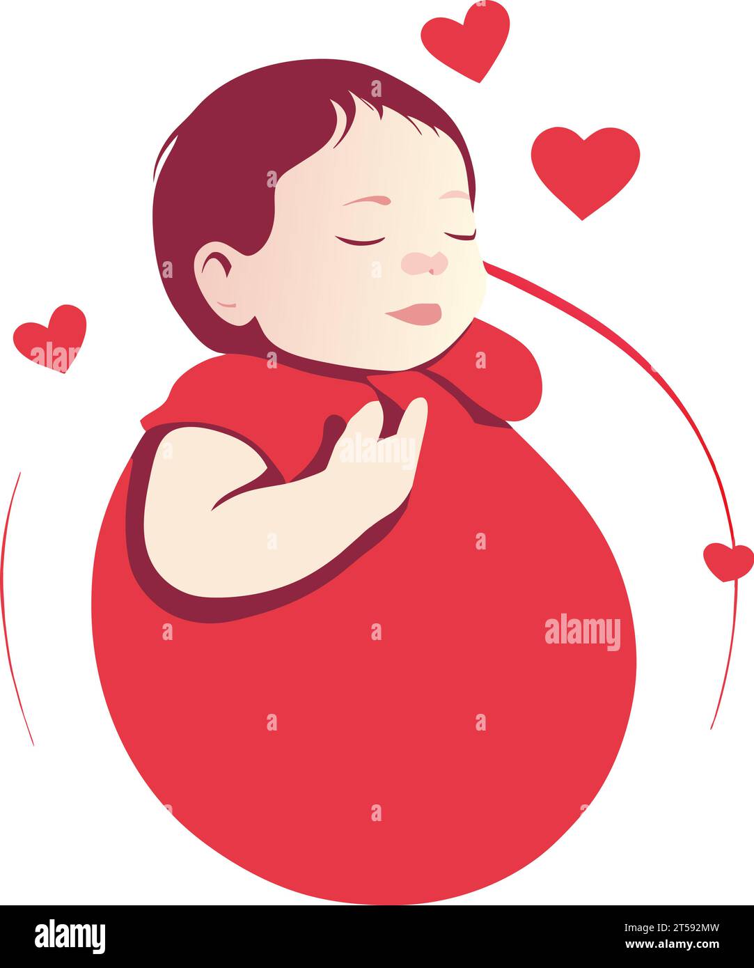 graphic illustrated Newborn baby girl close eyes sleeping love red
