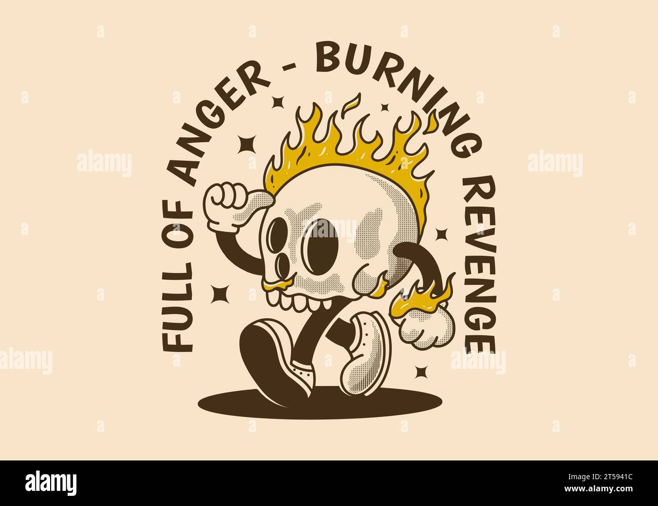 Full of anger, burning revenge. Vintage mascot character illustration ...