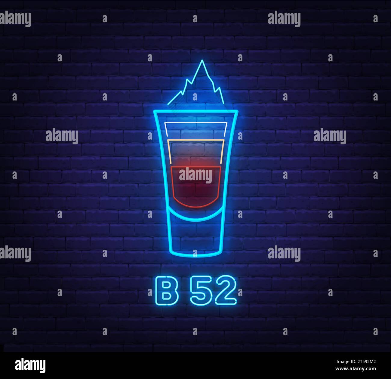 Cocktail B 52 neon sign on brick wall background Stock Vector Image ...