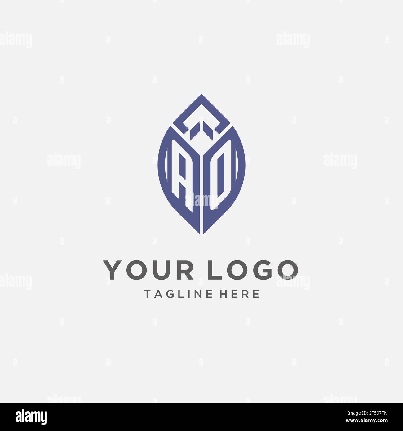 AO logo with leaf shape, clean and modern monogram initial logo design vector graphic Stock Vector