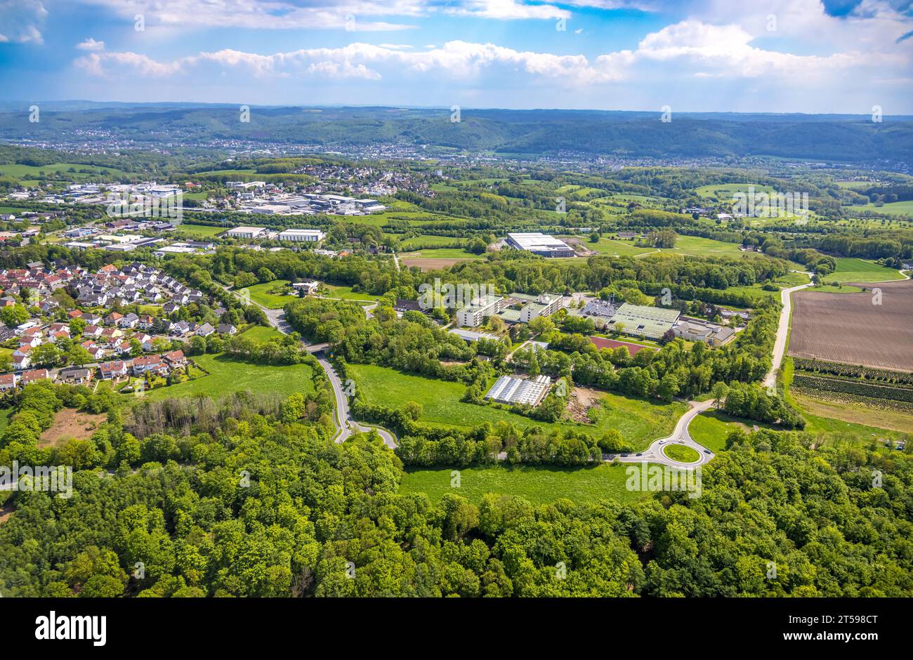 Aerial view, Volmarstein Vocational Training Center, Werner-Richard-Berufskolleg, Grundschöttel, Wetter, Ruhr area, North Rhine-Westphalia, Germany, V Stock Photo