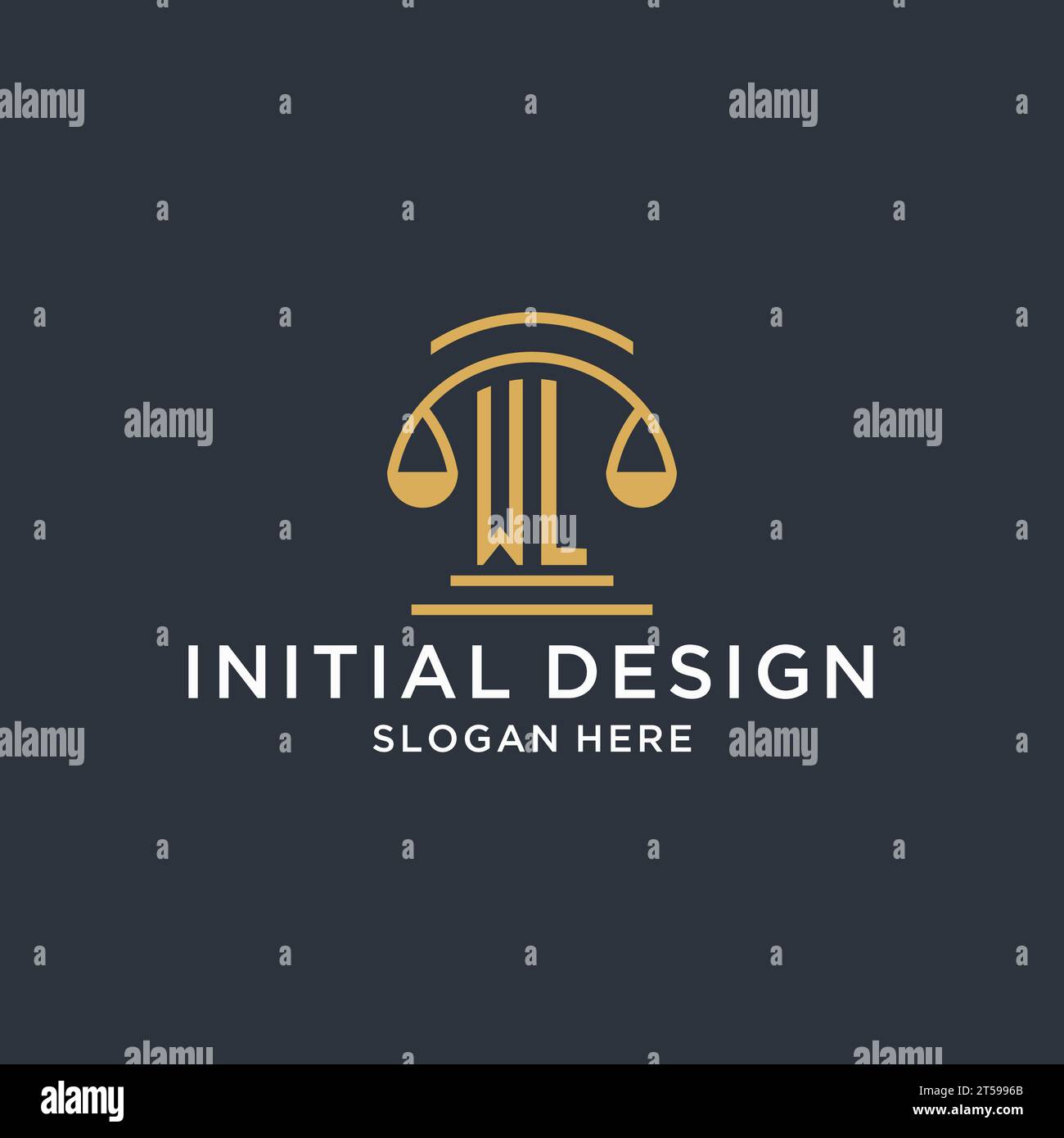 WL initial with scale of justice logo design template, luxury law and ...
