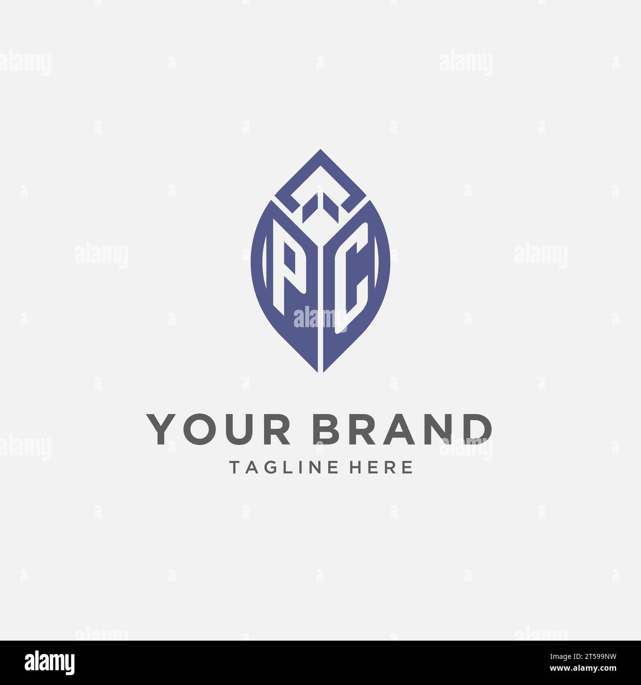 PC logo with leaf shape, clean and modern monogram initial logo design vector graphic Stock Vector