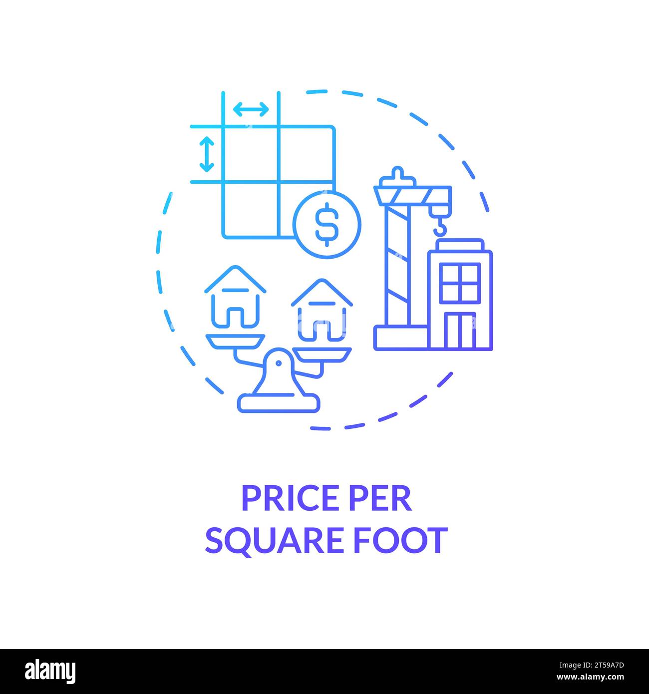 2D thin line gradient icon price per square foot concept Stock Vector