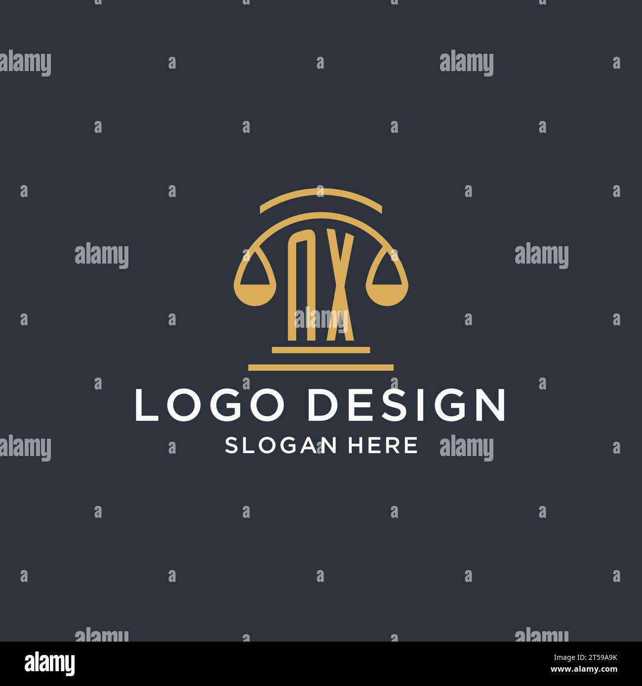 NX initial with scale of justice logo design template, luxury law and ...