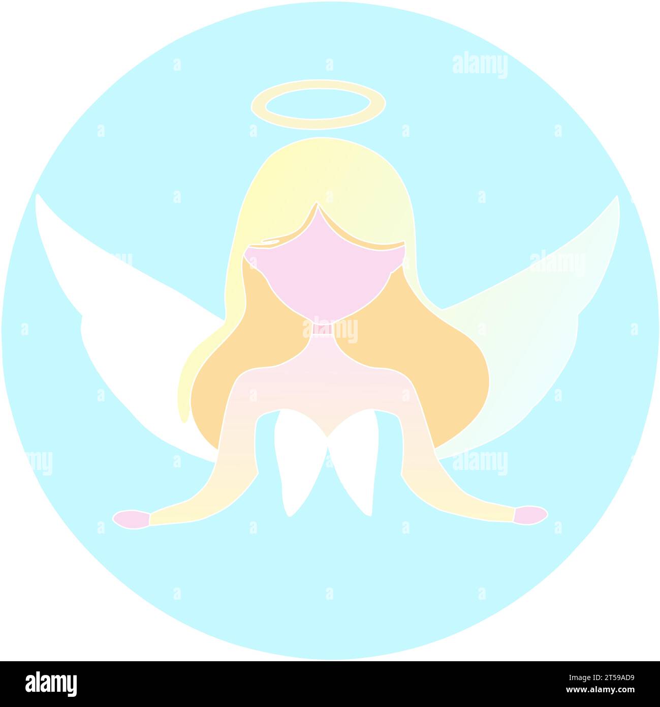 graphic illustrated Angel girl blond hair white wings blessing open hands vector Stock Vector