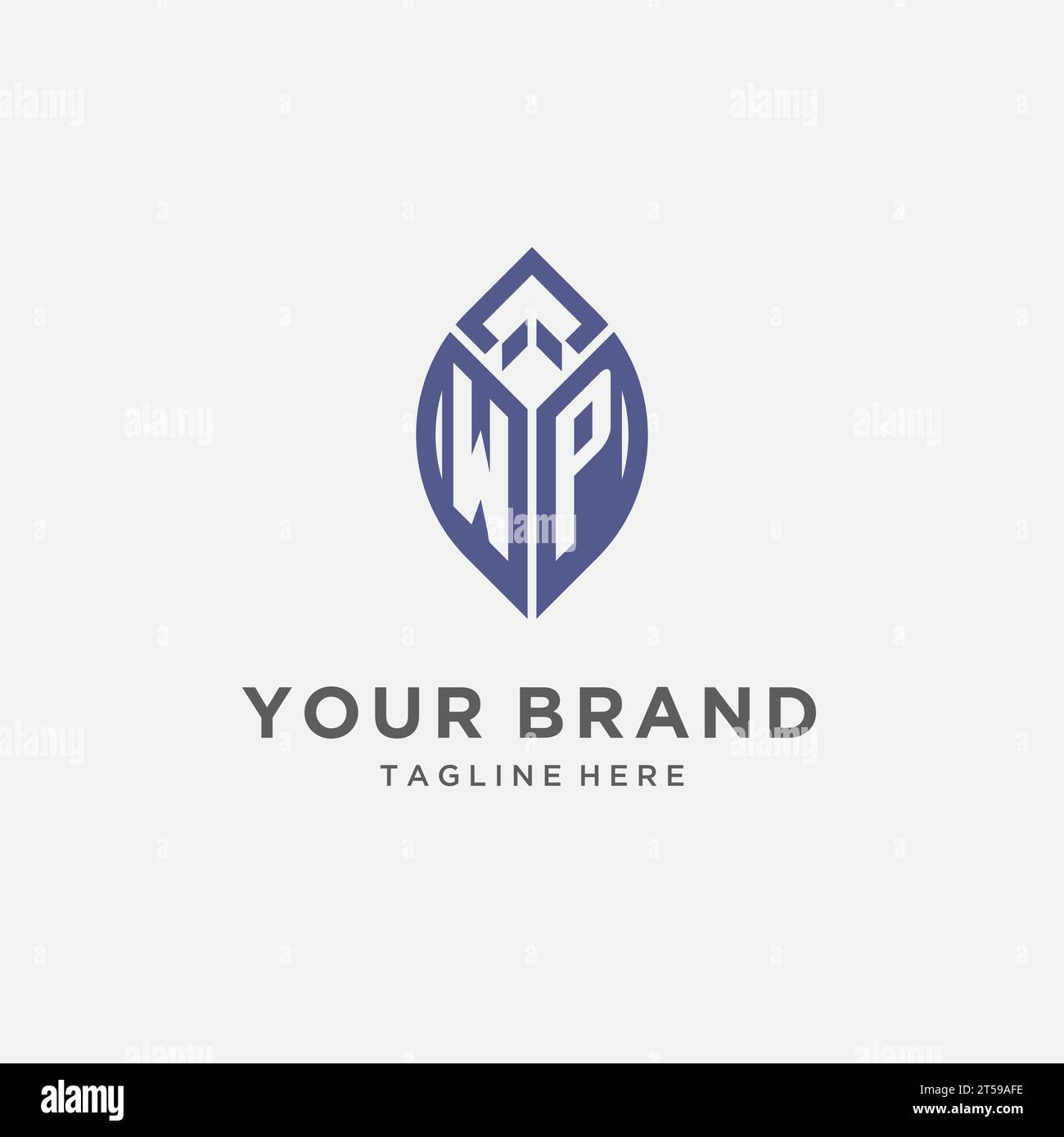 WP logo with leaf shape, clean and modern monogram initial logo design vector graphic Stock Vector