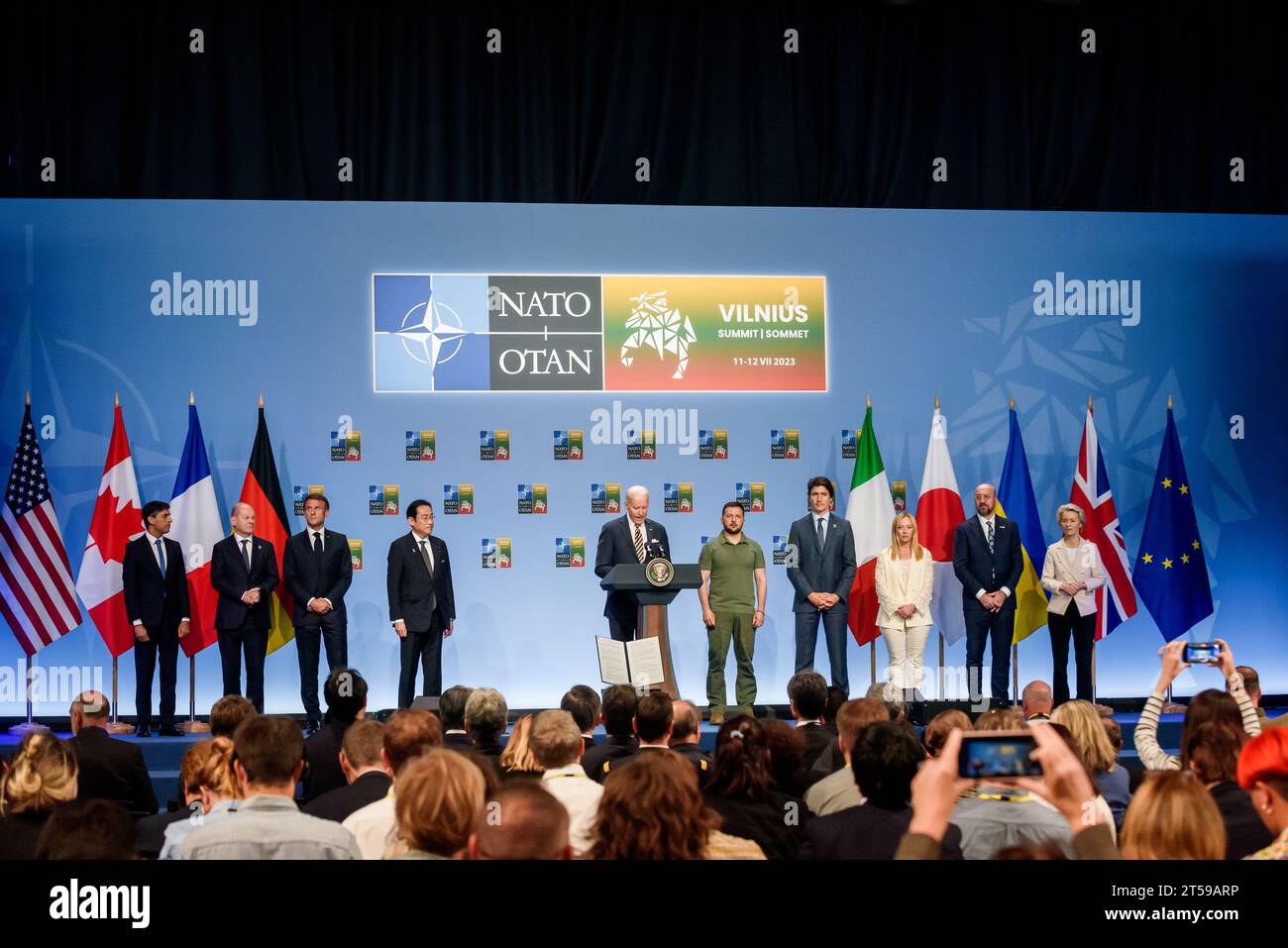 VILNIUS, LITHUANIA. 12th July 2023. G7 leaders event to announce a Joint Declaration of Support to Ukraine , during NATO SUMMIT 2023 Stock Photo