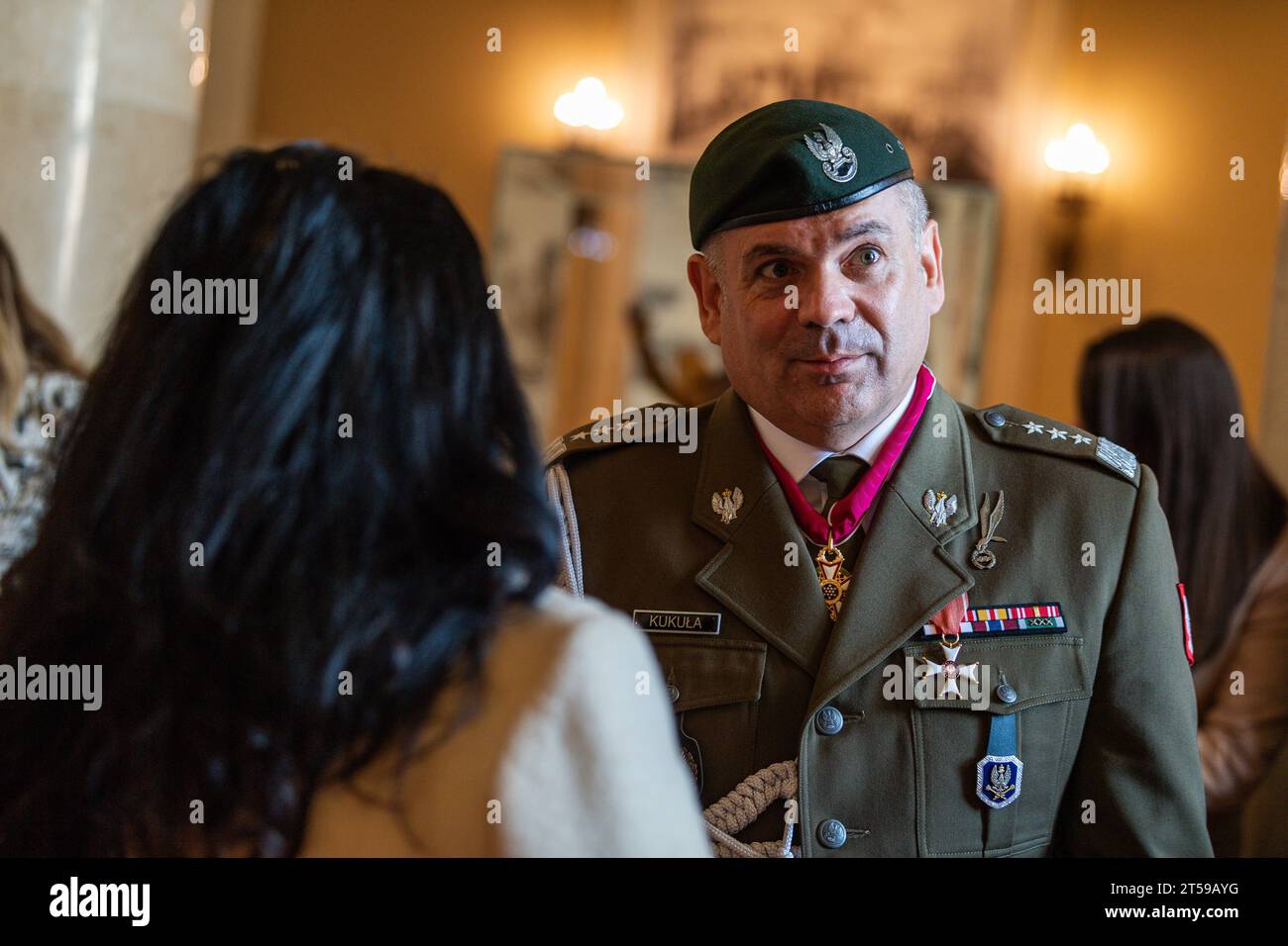 Arlington, United States Of America. 02nd Nov, 2023. Arlington, United States of America. 02 November, 2023. Chief of the General Staff of the Polish Armed Forces, Lt. Gen. Wieslaw Kukula, right, listens to the Executive Director of Army National Military Cemeteries, Karen Durham-Aguilera, left, inside the Memorial Amphitheater at Arlington National Cemetery, November 2, 2023 in Arlington, Virginia, USA. Credit: Henry Villarama/U.S. Army/Alamy Live News Stock Photo