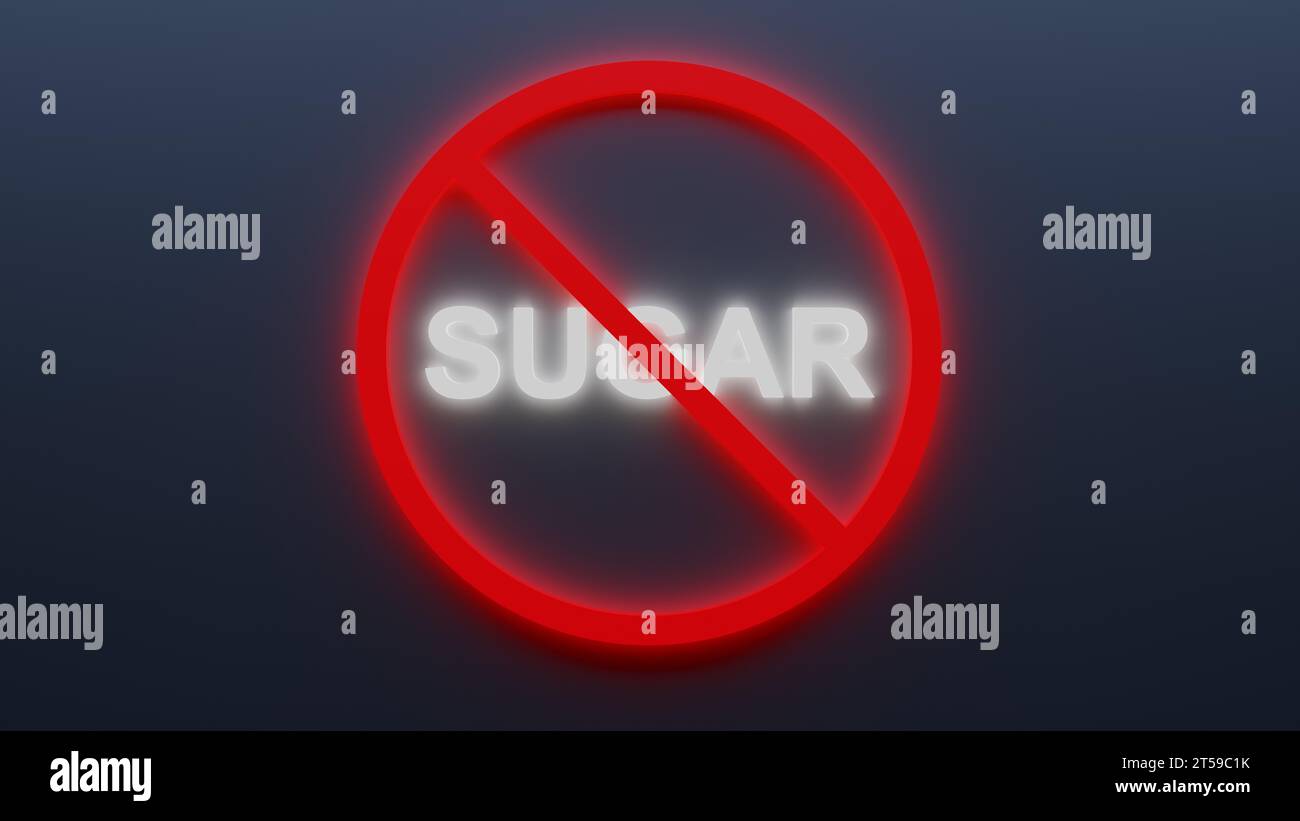 Sign no for SUGAR in food - shining illuminated Stock Photo
