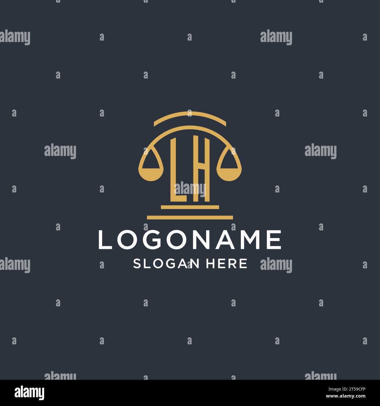 LH initial with scale of justice logo design template, luxury law and ...
