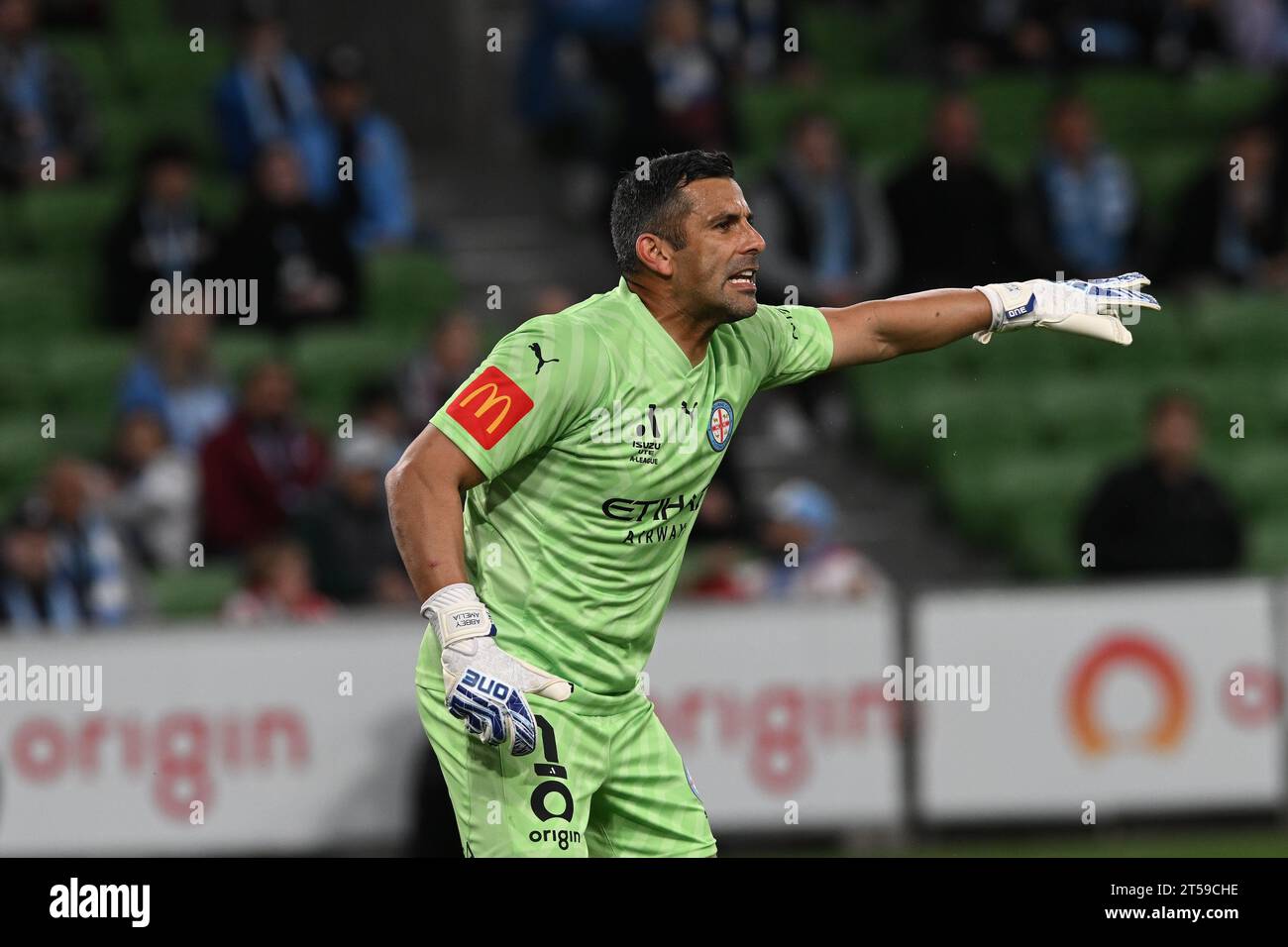 MELBOURNE, AUSTRALIA. 3 November, 2023. Isuzu UTE A-League Men football Melbourne City v Sydney FC. Pictured Melbourne City goalkeeper Jamie Young(1) during the Melbourne City v Sydney FC game at AAMI Park, Young replaces Tom Glover this season as City's goalkeeper. Credit Karl Phillipson/Alamy Live News Stock Photo