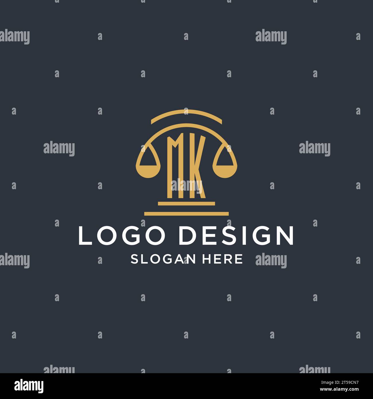 MK initial with scale of justice logo design template, luxury law and ...